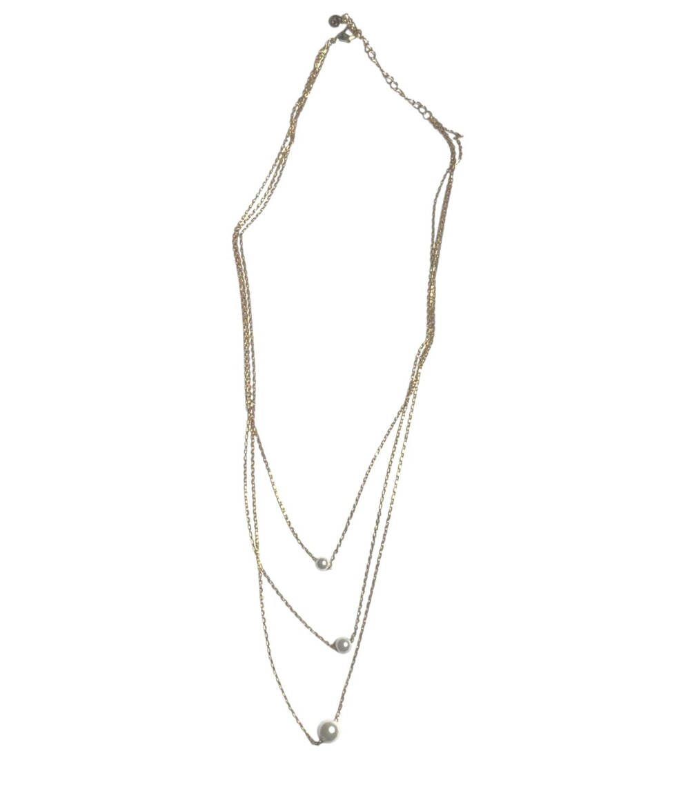 NWT 1Pc And Now This Layered Simulated Pearl Necklace Women Gold Plated 16in